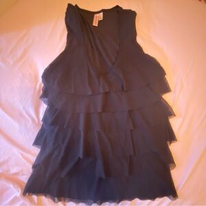 Black Mesh Ruffle Scoop Neck Tank